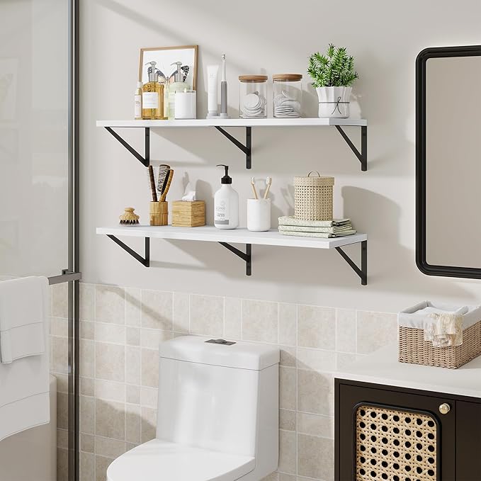 Deep Floating Shelves for Wall,36" Wx10 D Wood Wall Shelves with Metal Brackets,Hanging Storage Floating Shelf for Living Roo