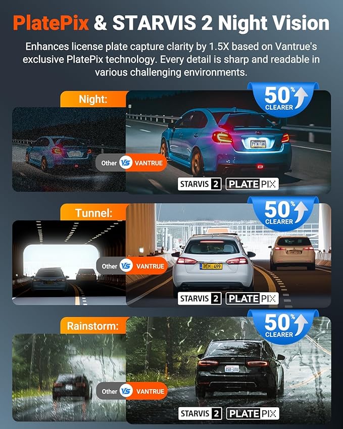 Vantrue N4S 3 Channel Front Inside Rear Dash Cam, 2.7K+1440P+1440P WiFi Dash Camera w/PlatePix™, STARVIS 2 x HDR x IR Night V