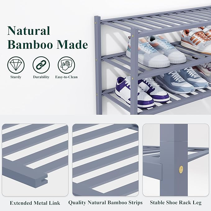Smiry Shoe Rack, 6 Tier Thick Bamboo Shoe Organizer, Stackable Free Standing Wooden Shoe Storage Shelf for Closet, Entryway, 