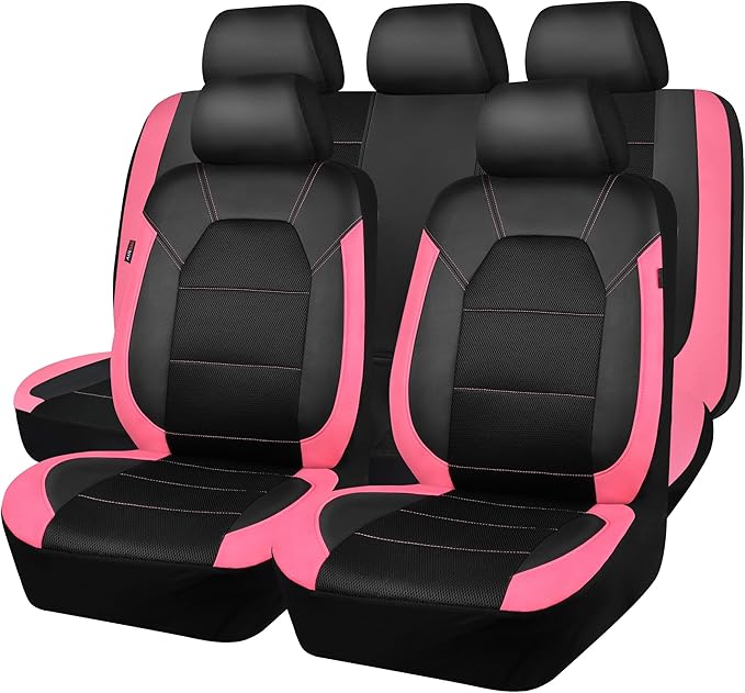 CAR PASS Leather Seat Covers, Breathable Universal Car Seat Cover Full Set for Cute Women Girly,Super 5mm Composite Sponge In