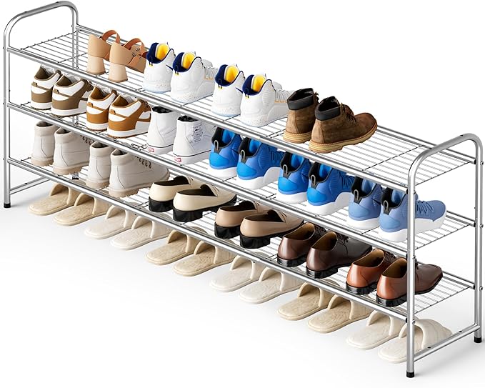 KEETDY 3-Tier Long Shoe Rack for Closet Metal Shoe Organizer for Entryway, Wide Stackable Shoe Storage Shelf with Sturdy Wire