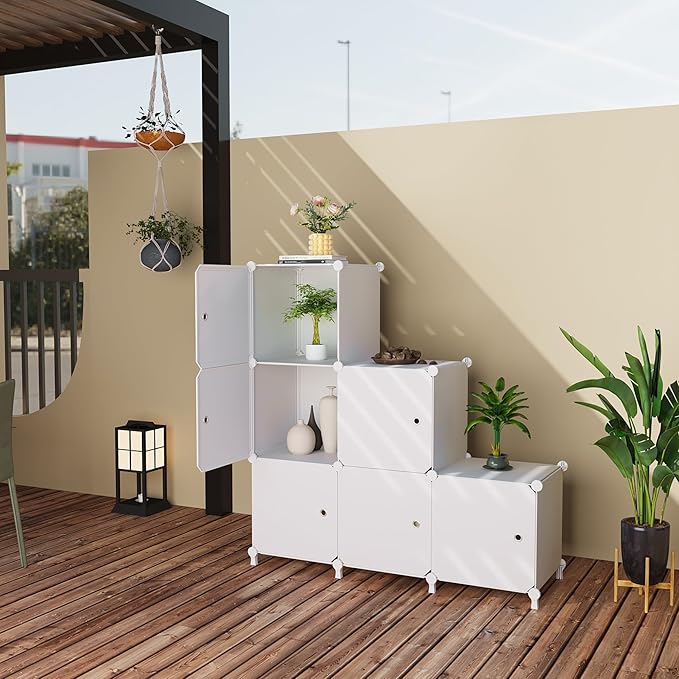 Cube Storage Organizer, 6-Cube Shelves Unit with Doors, DIY Stackable Plastic Clothes Organizer for Bedroom and Under Stairs 