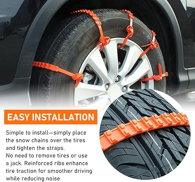 JINGKE 12 Pcs Reusable Snow Chains，Universal Emergency Adjustable Anti-skid Tire Chains Fit for Universal Winter Car Truck SU