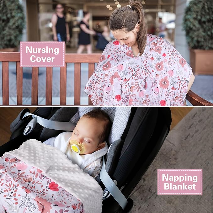 Rquite Car Seat Cover Baby, Carseat Covers Baby Girl, Minky Infant Car Seat Cover Winter, Peekaboo Opening Car Seat Canopy, M