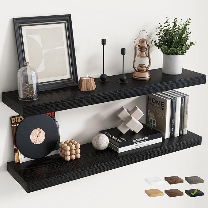 40 Inch Floating Shelves for Wall Set of 2, 8"D Wood Grain Bathroom Shelves with Invisible Brackets, Easy Install Engineered 