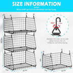 3-Pack Hanging Laundry Room Organizaton：Foldable Laundry Basket Wire Basket with 360°Rotating Hooks Small Space Organization 