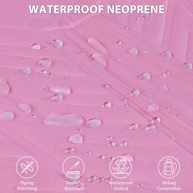 CAR PASS Waterproof Car Seat Covers Full Set,Neoprene Car Seat Covers 5 Seats,3D Tyre Embossed Pink Seat Covers All-Weather N