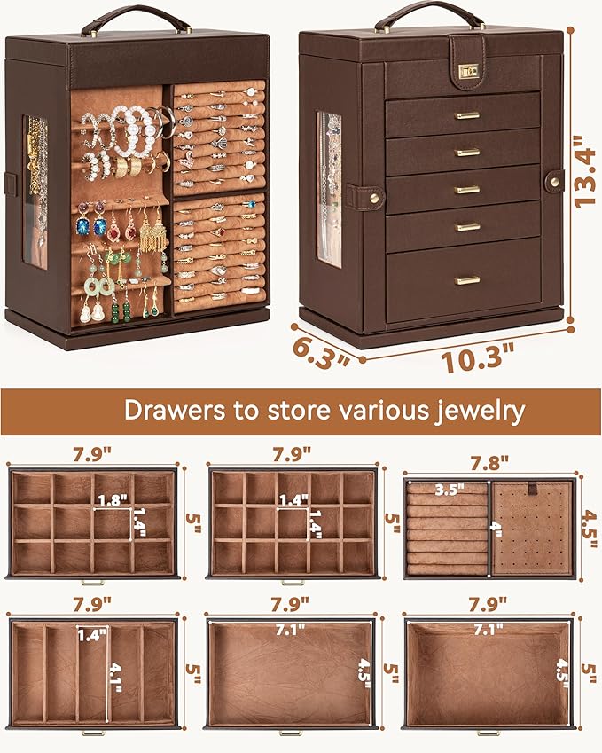 AKOZLIN 360° Rotating Jewelry Box 6-Tier Organizer Functional Jewelry Storage Case for Women Girls Ring Necklace Earring Brac