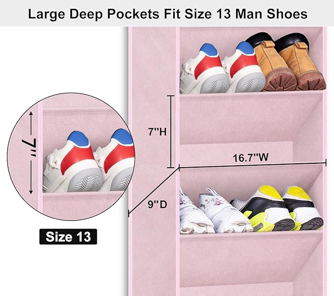 SLEEPING LAMB Over The Door Shoe Rack with Large Deep Pockets, Kids Shoe Organizer for Closet Door, Narrow Hanging Boots Stor
