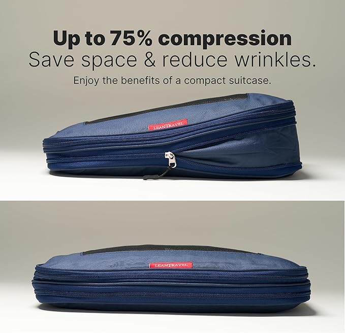 LeanTravel Premium Compression Packing Cubes for Travel - Suitcase Organizer Bags with Double Zipper & Breathable Mesh Panel 