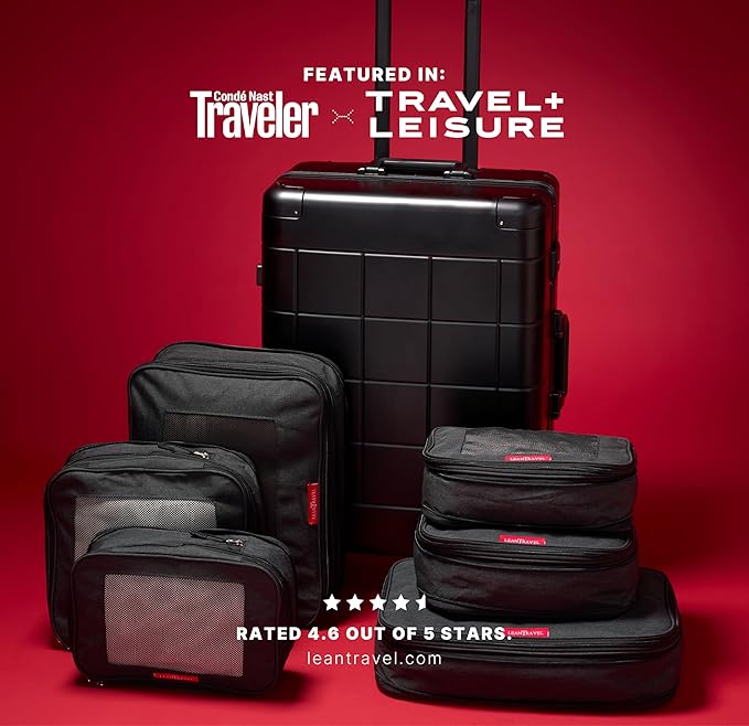 LeanTravel Premium Compression Packing Cubes for Travel - Suitcase Organizer Bags with Double Zipper & Breathable Mesh Panel 
