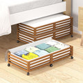 Bamboo Under Bed Storage Containers- Underbed Organizer with Wheels with Large Capacity Dust Bag,Sturdy Wood Rolling Under Be