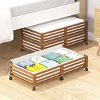 Bamboo Under Bed Storage Containers- Underbed Organizer with Wheels with Large Capacity Dust Bag,Sturdy Wood Rolling Under Be