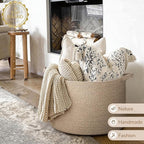 INDRESSME XXXLarge Blanket Basket for Living Room 21.7" x 21.7" x 13.8"-Storage Basket with Handle for Organizing Toy Pillows