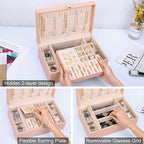 LANDICI Jewelry Box Organizer for Women, 2 Layer 4 Slot Watch Storage Case with Removable Tray, PU Leather Large Jewellery Ho