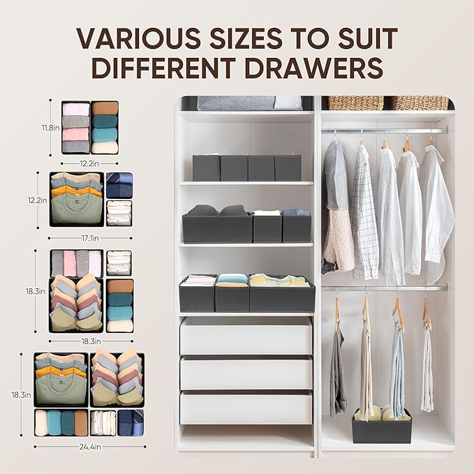 12 Pcs Drawer Organizer Clothes – Dresser Organizers for Baby Clothes, Underwear, Socks & Bedrooms – Foldable Storage Bins fo