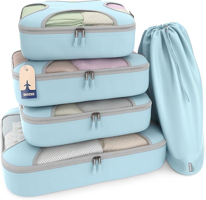Shacke Packing Cubes for Travel 5 Set - Premium Luggage Organizer Bags - Versatile Travel Organizer for Women and Men - Optim