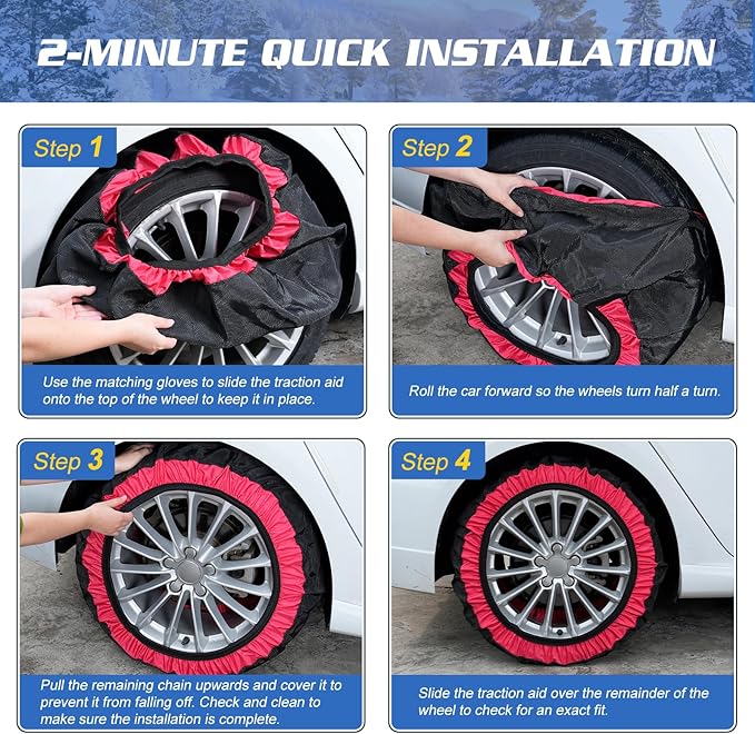 Automotive Snow Socks - Great Alternative to Tire Chains, Thickened Polyester Fiber for Maximum Traction & Grip, Fits Car, SU