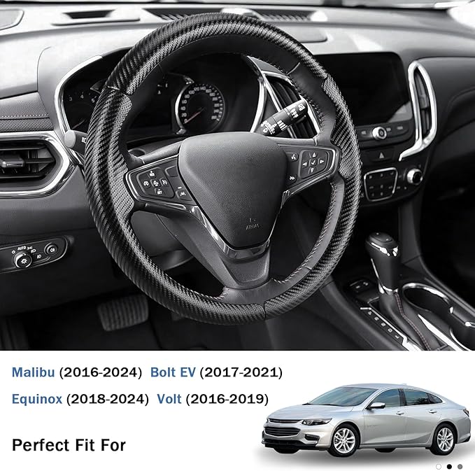 Steering Wheel Cover for Chevy Malibu 2016-2024/ Equinox 2018-2024/ Bolt EV 2017-2021/ Volt 2016-2019, Car Steering Wheel Cover for Chevrolet (Matte Black)