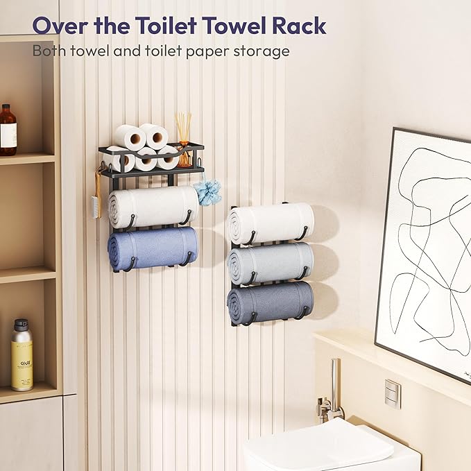 SWTYMIKI Over the Door Towel Rack - 6 Tier Towel Racks for Bathroom Wall Mounted, Towel Holder with Shelf, Hanging Rolled Tow
