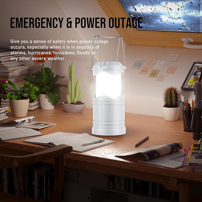 Lichamp LED Camping Lantern, 4 Pack Battery Powered Flashlight for Power Outages, Portable Collapsible Hanging Light Essentia