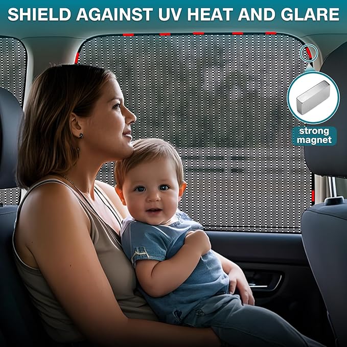 ZATOOTO Car Window Shades for Side Window Sun Shade for Car Window Magnetic Mesh Car Window Screen for Easy Installation Breathable UV Protection Universal for Most Car Perfect for Camping Travel Nap