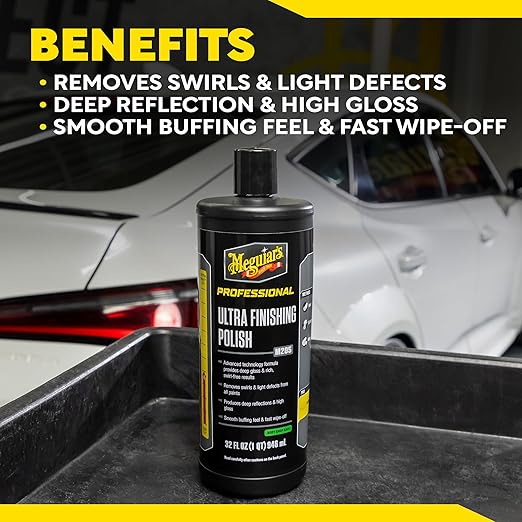 Meguiar's M205 Mirror Glaze Ultra Finishing Polish, Easy-to-Use Formula for Impeccable Shine, Multiple Ways to Apply Mirror Glaze, Removes Defects and Swirls for a High Gloss, 32 Oz Container