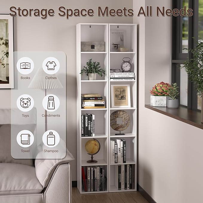 White Cube Shelf, 6 Cube Storage Organizer, 6-Tier Cube Storage Shelf, Freestanding Low Bookcase for Living Room Decor, Bedro