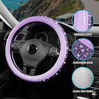 Road Comforts Bling Steering Wheel Cover – Purple Diamond Design, Universal Fit 14.5-15 Inch, Microfiber Leather, Anti-Slip &
