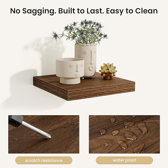 Fun Memories Rustic Wood Floating Shelves for Wall, Space-Saving Wall Mounted Shelves for Bathroom, Bedroom, Living Room and 