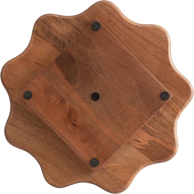Kate and Laurel Alezar Mango Wood Wavy Round Lazy Susan Tray, 18 Inch Diameter, Walnut Brown, Scalloped Wooden Countertop Org