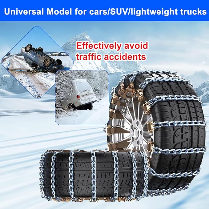 Qoosea Snow Chains for Car 10Pcs Tire Chains for SUV Manganese Steel Tire Chains Heavy Duty Universal Anti-Slip Chains for Ti