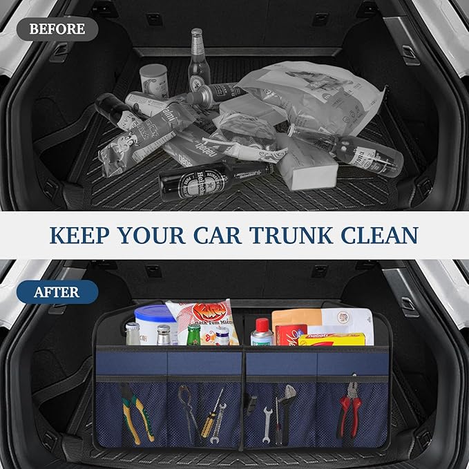 Femuar Car Trunk Organizer, Collapsible, Waterproof, Non-Slip, Blue, 52L, 5 Compartments, Rectangular, Portable, Practical