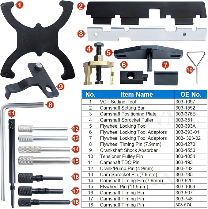 1.5 1.6 Timing Tool Kit Compatible with Ford Fiesta Fusion Escape Mazda 1.4 1.6 1.8 2.0 Di/TDCi/TDDi ECOBOOST 1.6 Ti-VCT 1.5 