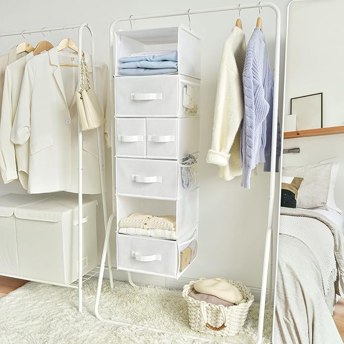 GRANNY SAYS Hanging Closet Organizer and Storage, 6 Shelf Clothes Organization with Drawers, 6 Side Pockets Closet Hanging Sh