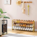 FAVOOSTY 3-Tier Expandable Shoe Rack, Adjustable Shoe Shelf Storage Organizer Space Saving Metal Free Standing Shoe Rack for 