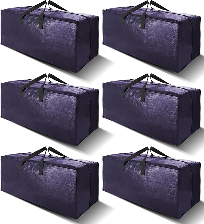 6 Pack Heavy Duty Extra Large Moving Bags W/Backpack Straps - Strong Handles & Zippers, Storage Totes For Space Saving, Fold 