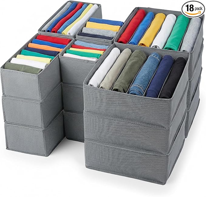 18 Pack Dresser Organizer Bins for Clothes Drawer Organizer Clothes, Underwear Bra Sock Organizers Fabric Closet Organization