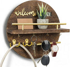 Key Holder for Wall, Key and Mail Holder Organizer with - Key Holder Wall Mount - Round Wooden Rustic Home Decor for Entryway