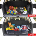 Homeve Trunk Organizer, Car Storage, Reinforced Handles, Collapsible Multi-Compartment, Foldable, Waterproof, Sturdy, 600D Oxford Polyester For Car, SUV, Mini-Van, Black-Large, 3 Compart