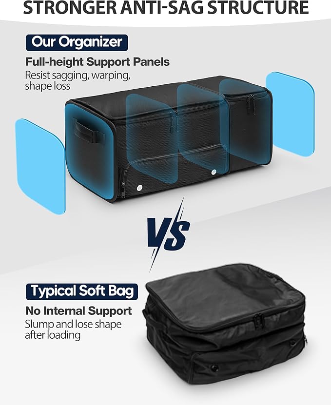 Golf Trunk Organizer with Built-in Hard Frame & Insulated Cooler Compartment, Ventilated Shoe Storage for 2 Pairs(Up to Mens U