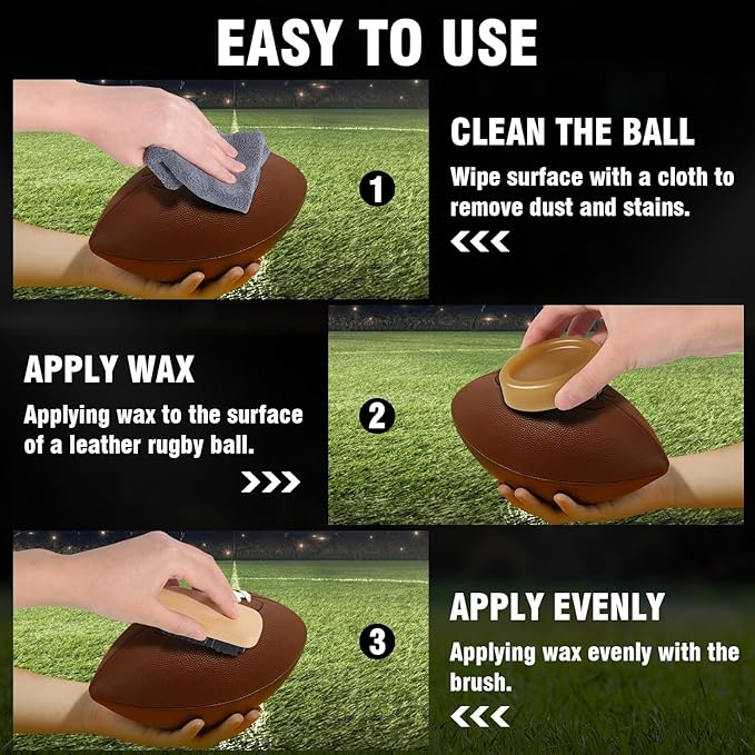 4 in 1 Football Prep Kit - for Effectively Secure Grip & Enhance Tack with 2 Football Wax & 1 Football Brush & 1 Cloth - Adul