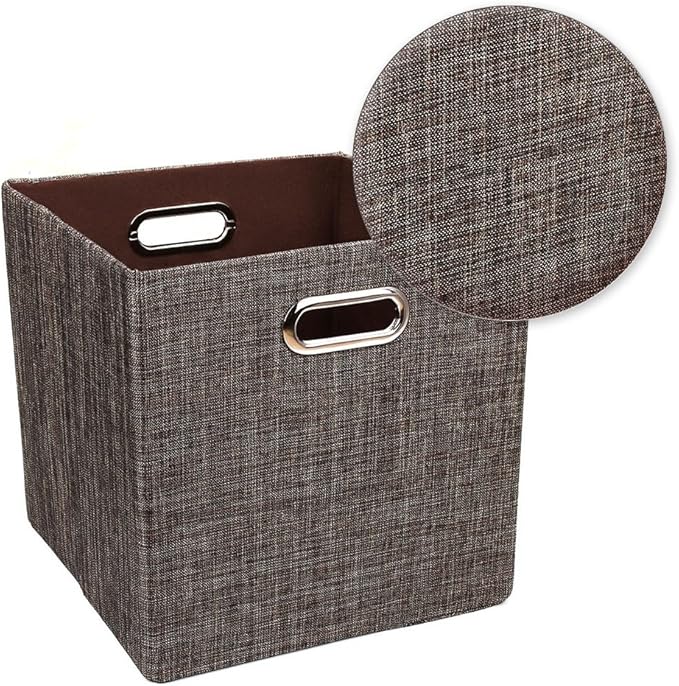 Posprica Storage Bins Cube Containers Boxes,Thick and Heavy Duty Fabric Drawers, 11×11 inch- Set of 4,Brown