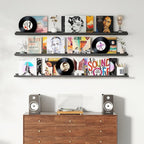 Axeman 72 Inch Floating Shelves | Black Picture Ledge Shelf Set of 3 | Rustic Wood Wall Shelves with Lip | 72" Black Picture 