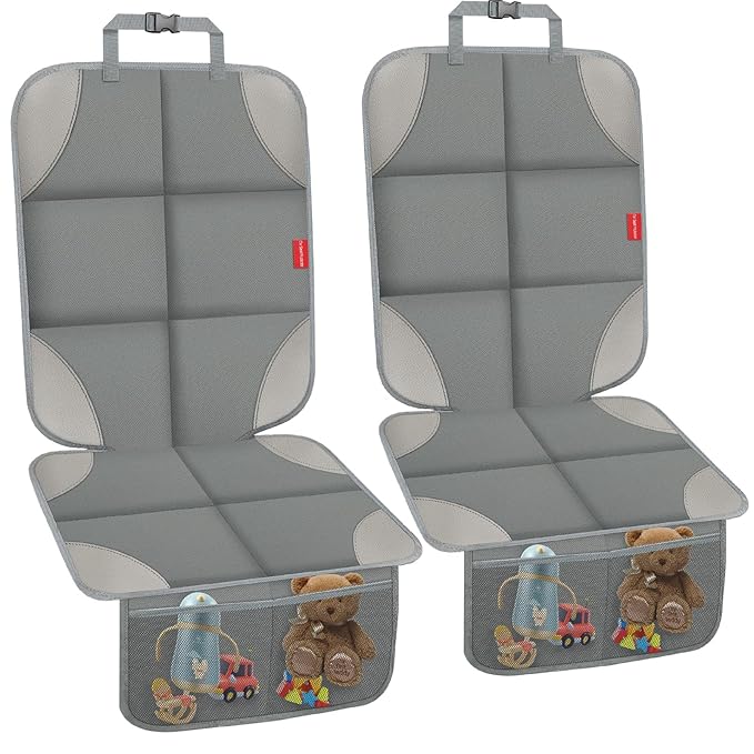 Car Seat Protector, Waterproof 600D Fabric Seat Cushion for Child Car Seat with Thickest Pad, Storage Pockets, Back Car Seat 