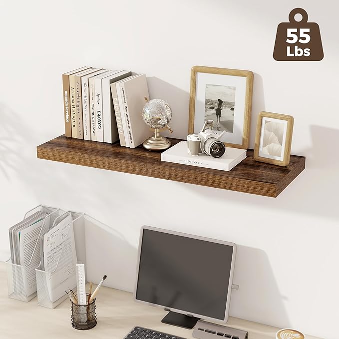 Fun Memories Deep Floating Shelves, 36" W x 12" D Wood Floating Shelves for Wall, 2 Pack Extra Deeper & Thicker Wall Mounted 