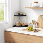 Forbena Black and Gold Corner Bathroom Counter Organizer, Modern Kitchen Countertop Shelf Organizer for Sink, Two Tier Makeup