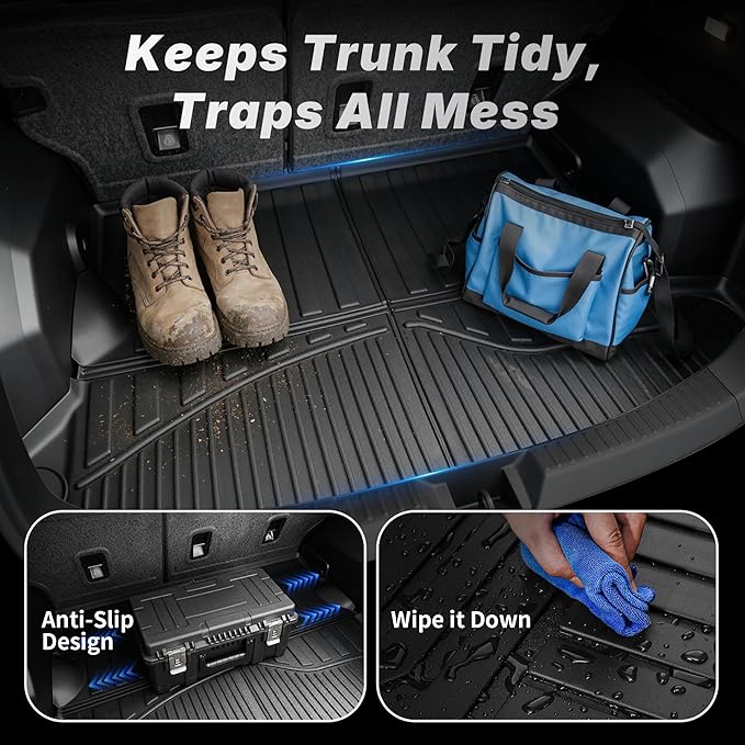 OEDRO Floor Mats & Cargo Mat Fit for Chrysler Pacifica 2017-2025 2026(No Hybrid Models), 7 and 8 Passenger Model, 2020-2025 Voyager Custom All-Weather Protection Full Set TPE Floor Liners
