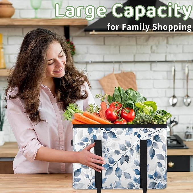 Reusable Grocery Bag, Foldable Large Shopping Tote Bag for Groceries Kitchen Picnic Car Trunk