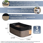 NaturalCozy 13.5”x8.5”x5.5” Rectangle Storage Baskets for Shelves 3 Pack | Cotton Rope Woven Small Baskets for Organizing | S